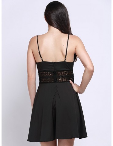 Women Sexy Hollow Camisole Backless Pleat V Neck Mini Dress