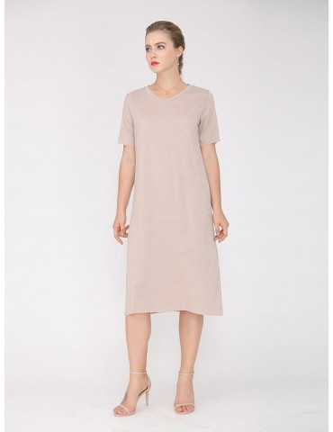 Short Sleeve Loose V-neck Casual Dresses