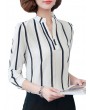 Chiffon Striped V-neck Long Sleeve Shirt