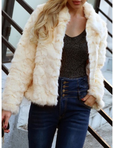 Faux Fur Turn Down Collar Solid Color Short Coat