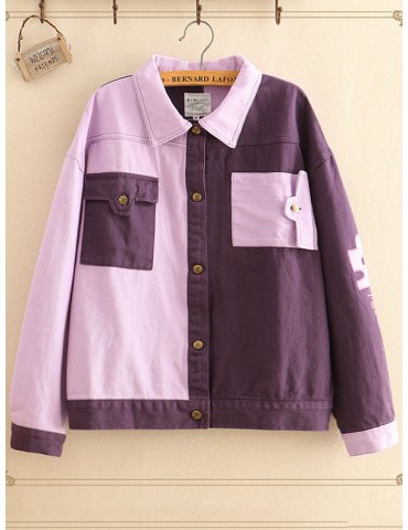 Patchwork Turn-down Collar Button Coats