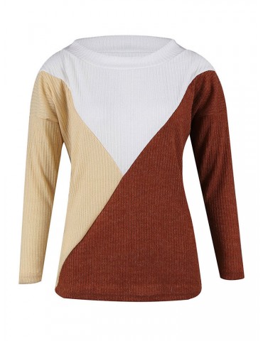 Patchwork Crew Neck Casual Oversized Sweater