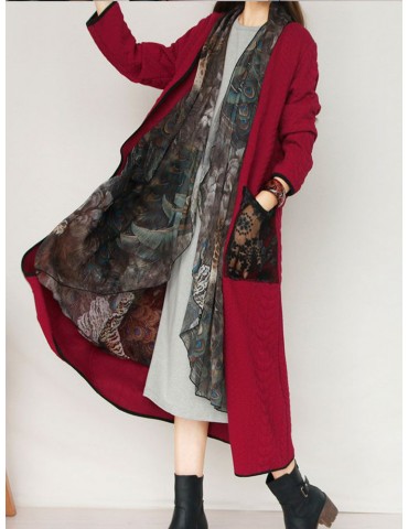 Fake Two Pieces Lace Print Patchwork Long Sleeve Cardigan