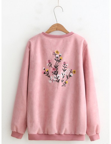 Embroidery Chammy Crew Neck Coat for Women