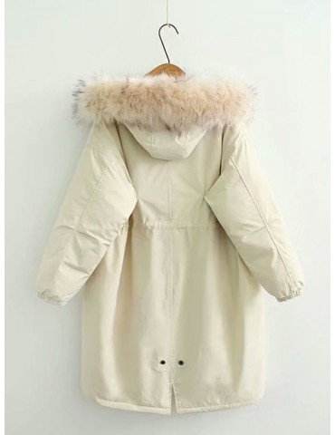 Faux Fur Hooded Pocets Casual Coat