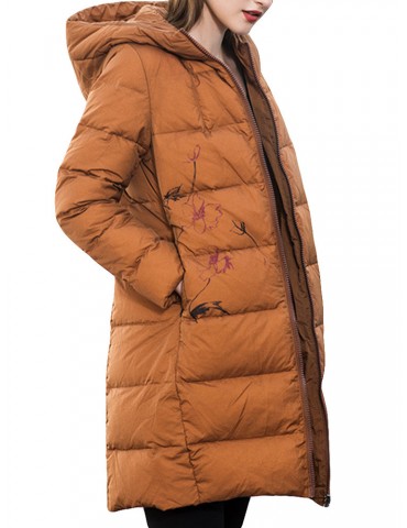 Hooded Pockets Solid Color Casual Down Coat