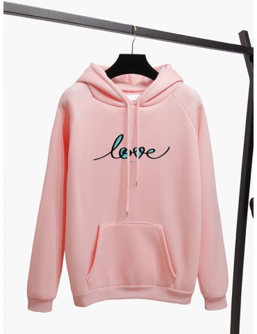 Casual Loose Print Drawstring Pocket Long Sleeve Hoodie