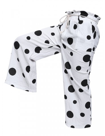 Polka Dot Elastic Waist Drawstring Loose Pants